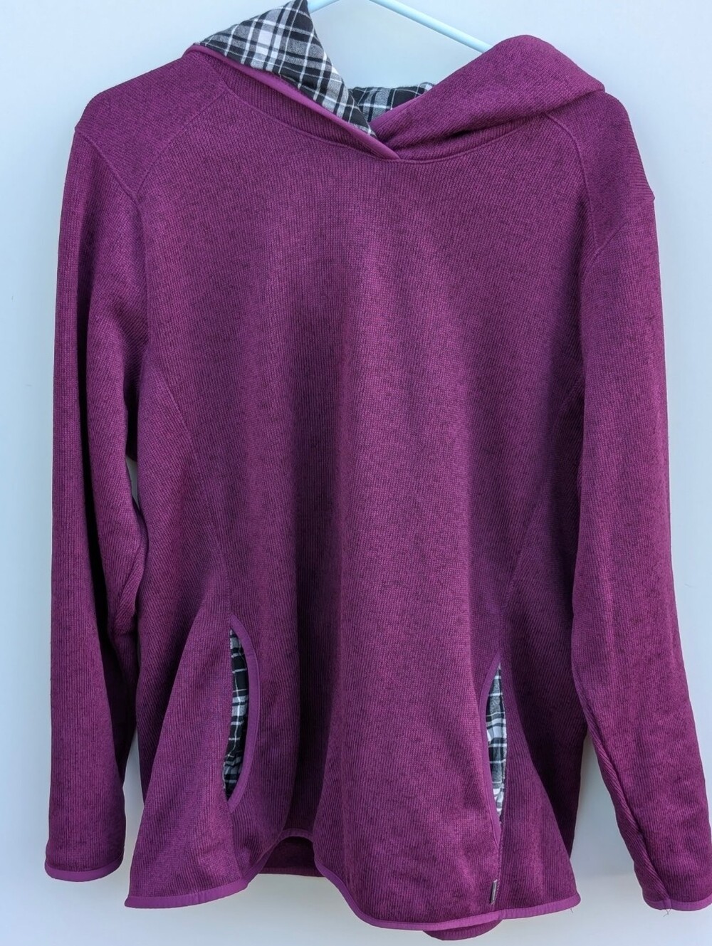 Eddie Bauer Women's Plaid Lined Fleece Pullover Hoodie Plum Purple